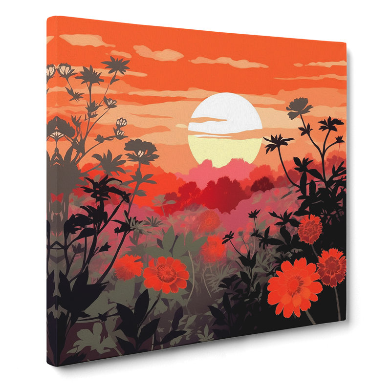 Japanese Sunset Floral Art No.2 - Wrapped Canvas