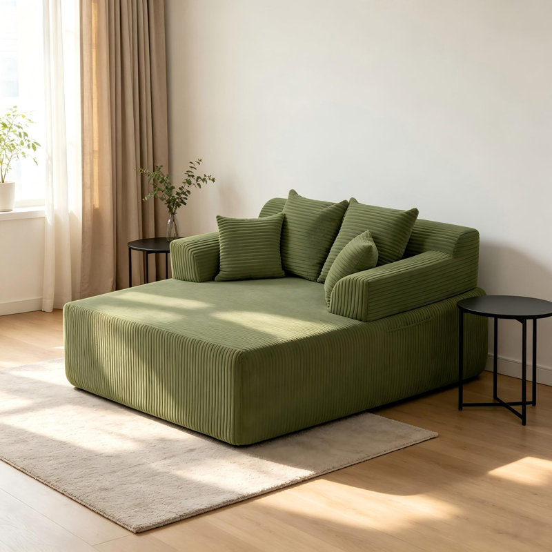 Canapé-lit 58 po en velours côtelé 58 po avec accoudoirs et 4 coussins, sans assemblage pour le salon, vert, Vert