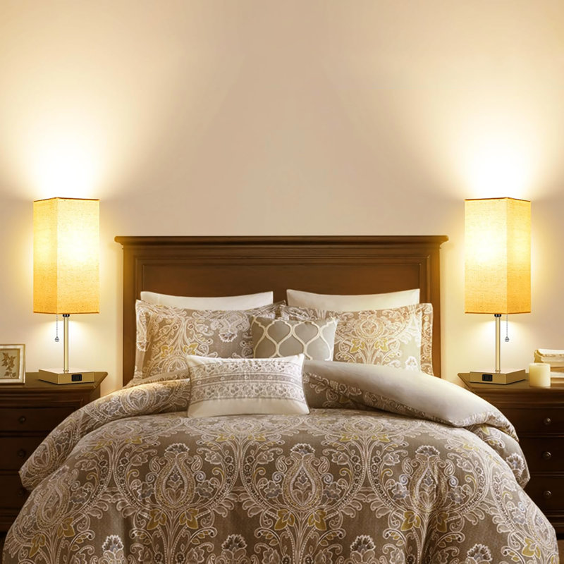 Ensemble de 2 lampes de table pour la chambre à coucher, à intensité variable 3 couleurs 18 po, avec chaînette et prises de courant, 2 ampoules incluses