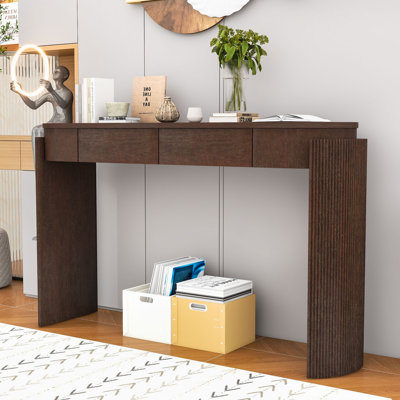 Classic Wooden Entryway Table with Concealed Storage Drawers and Fluted Legs