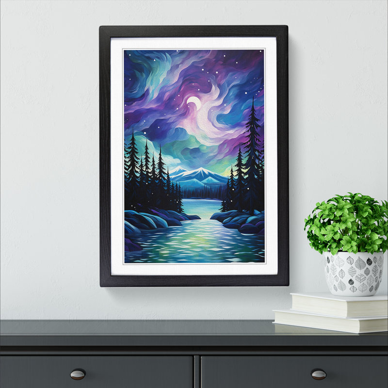 Northern Lights Abstract No.2 - Single Picture Frame Print on Wood, Black, 46cm H x 34cm W x 2cm D