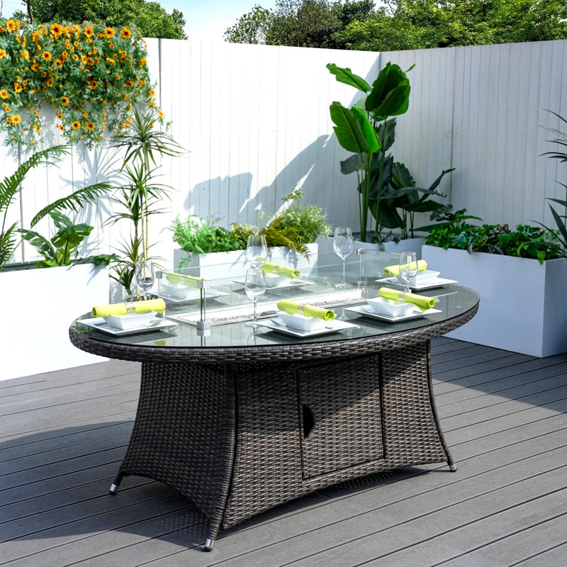 Dewald Wicker Propane Outdoors Fire Pit Table