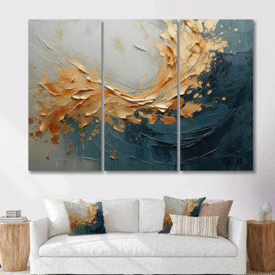 Gold And Teal Aurora Harmony I - Abstract Spirals Wall Art Print Set
