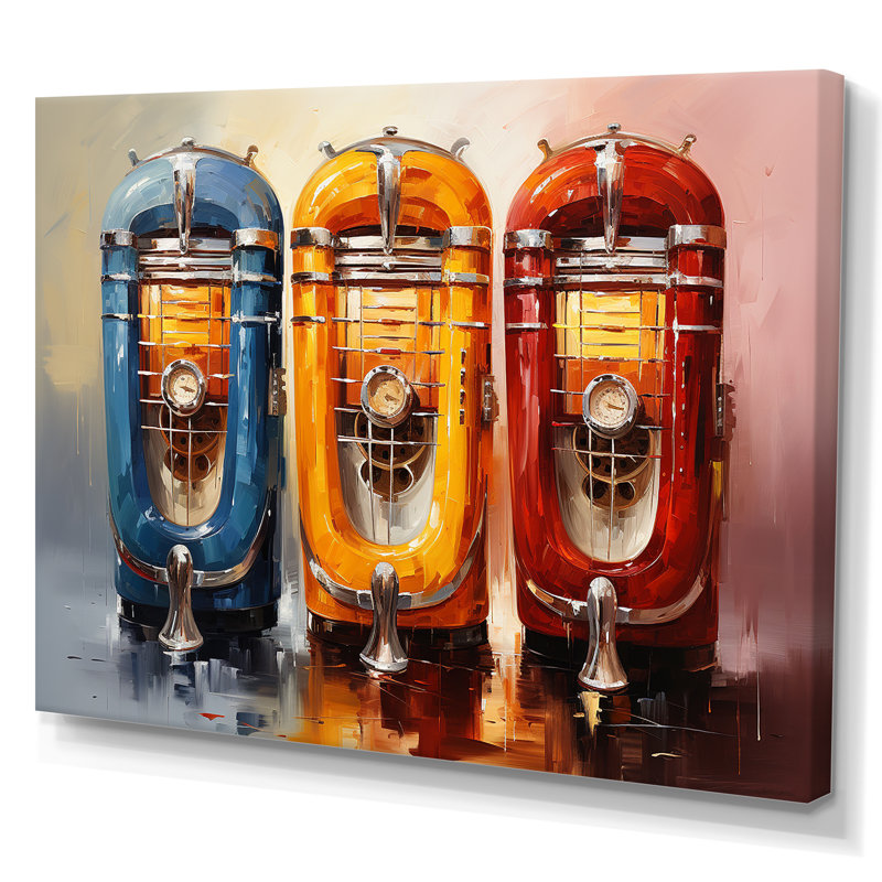 Coloful Modern Jukebox Jams 1 - Jukeboxes Wall Art, Wrapped Canvas, 16" H x 32" W x 1" D
