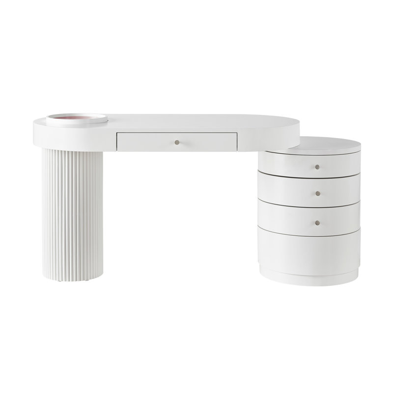 White Oval Desk with Fluted Column and Drawers