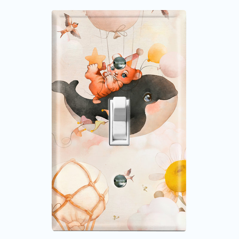 Plaque d'interrupteur en métal (prise mignonne de lapin de baleine - orange - simple basculement)