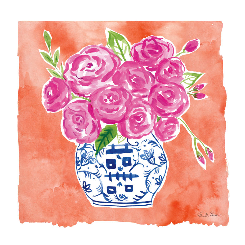 «Chinoiserie Roses II» par Farida Zaman - peinture sur toile, H 36 po x l 36 po