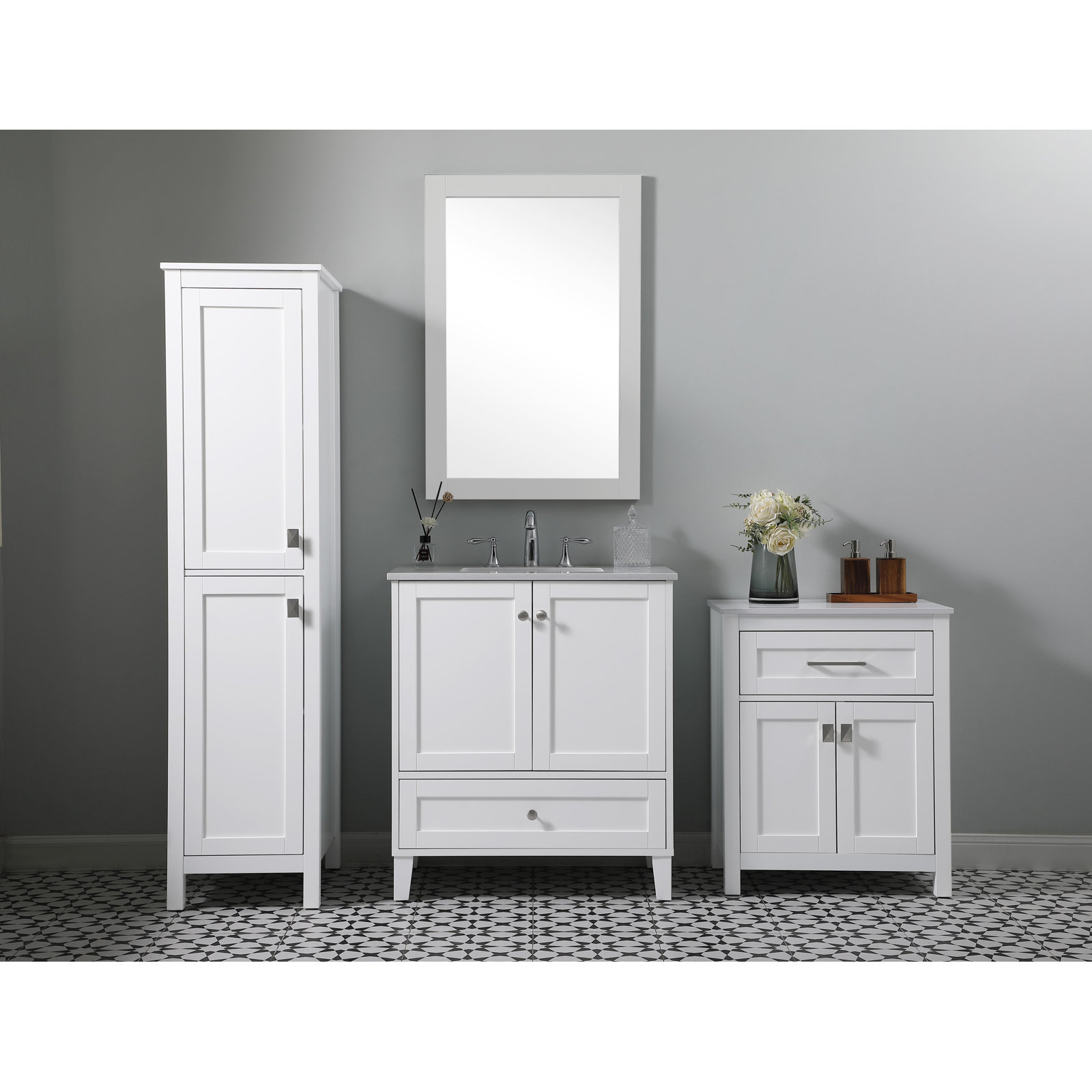 Destinymarie Linen Cabinet, White/Brushed Nickel, 65"H x 16"W x 22"D