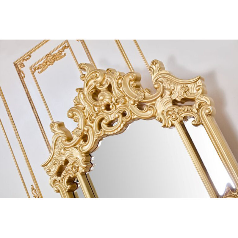 Cherry and Metallic Gold Hand Carved Mirror with Crowned Top