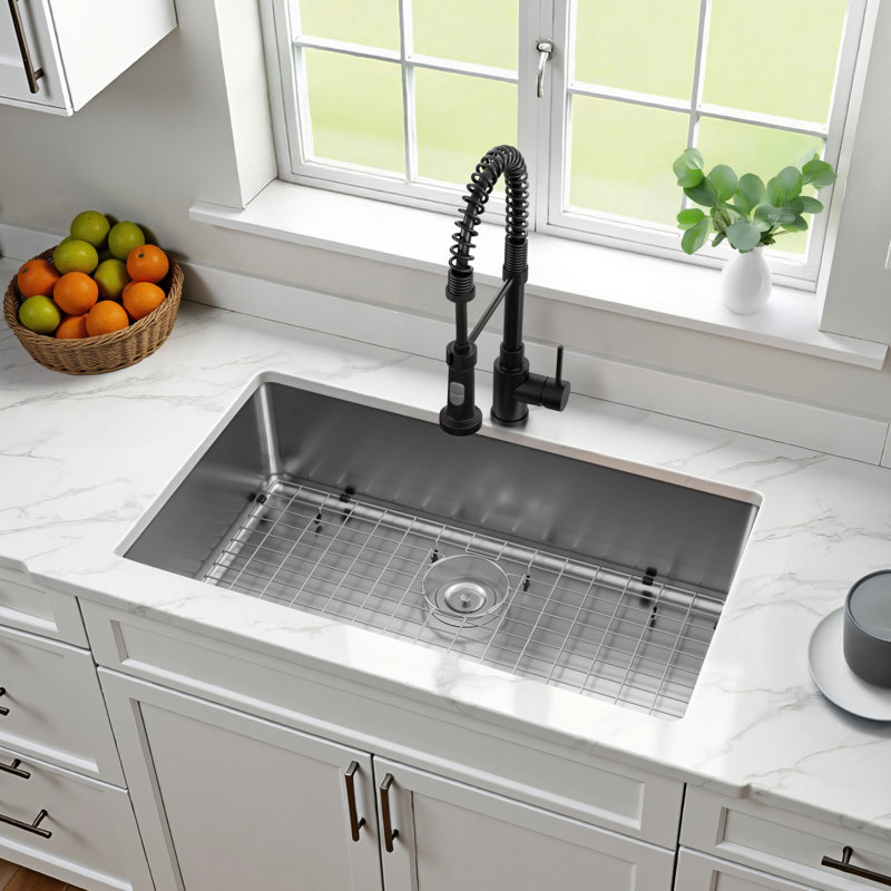 Kingston Brass Calgary 33-Inch Stainless Steel Single Bowl Dual Mount Kitchen Sink with Drain
