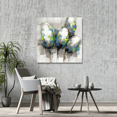 Abstract Blue Tulips - Gray Floral Canvas for Home Decor