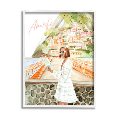«Girl at Amalfi Coast», impression encadrée sur bois