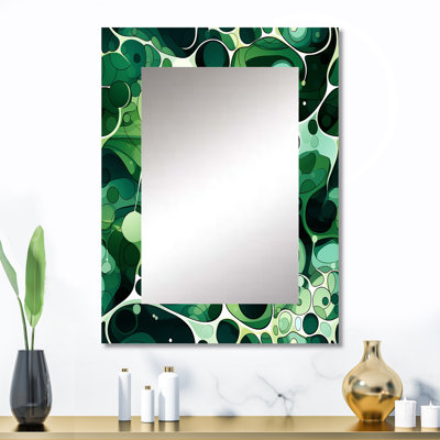 Green Popart Techno Tangles - miroir en marbre, miroir mural moderne unique, impression d'art en métal
