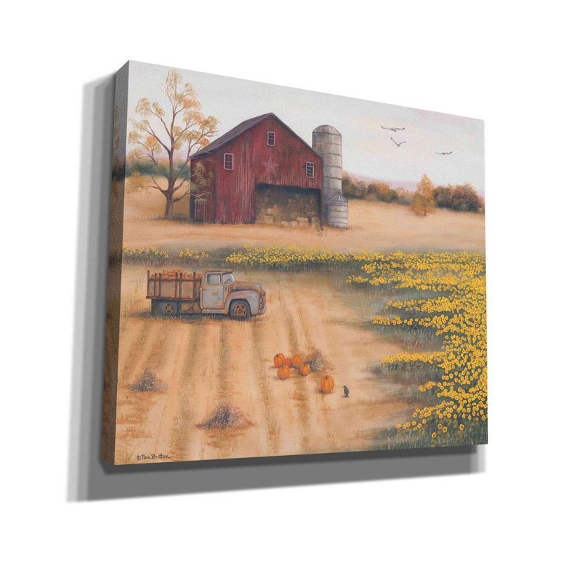 «Barn & Sunflowers II» par Pam Britton, art mural sur toile, H 26 po x l 30 po x P 1,5 po
