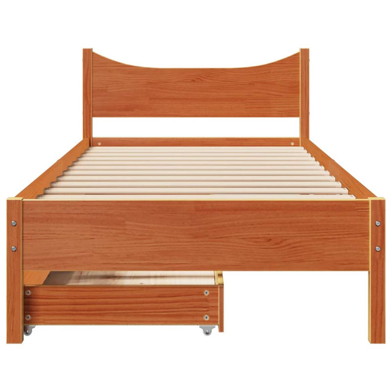 Solid Wood Storage Bed, 100 x 200cm, Wax Brown