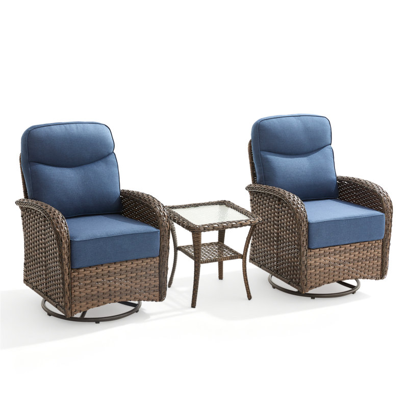 Ensemble de conversation d'extérieur en osier pour 2 personnes avec pivotant, coussins de 6 po d'épaisseur et table d'appoint Himonia