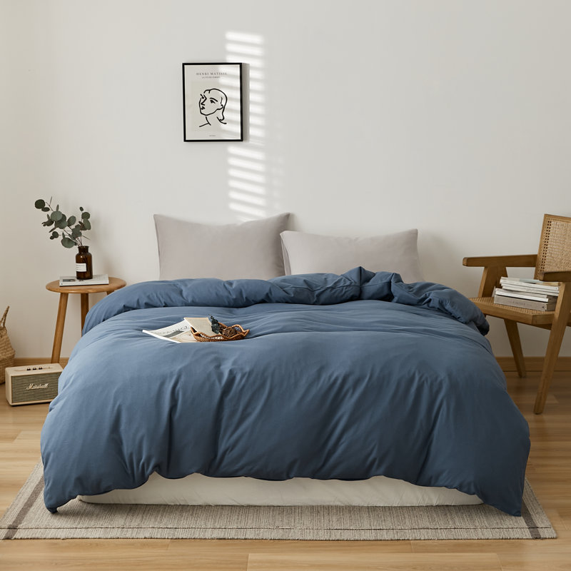 VCLIFE Luxury Soft 100% Cotton Duvet Cover Set, Queen Duvet Cover + 2 Standard Pillowcases, Dark Blue