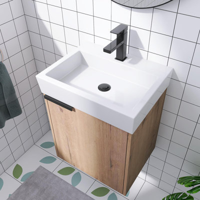 Meuble-lavabo mural 18 po avec lavabo, meuble-lavabo mural simple avec porte à fermeture en douceur