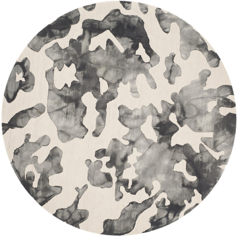 Tapis gris en laine touffeté à la main Falmer, Rond 7 pi