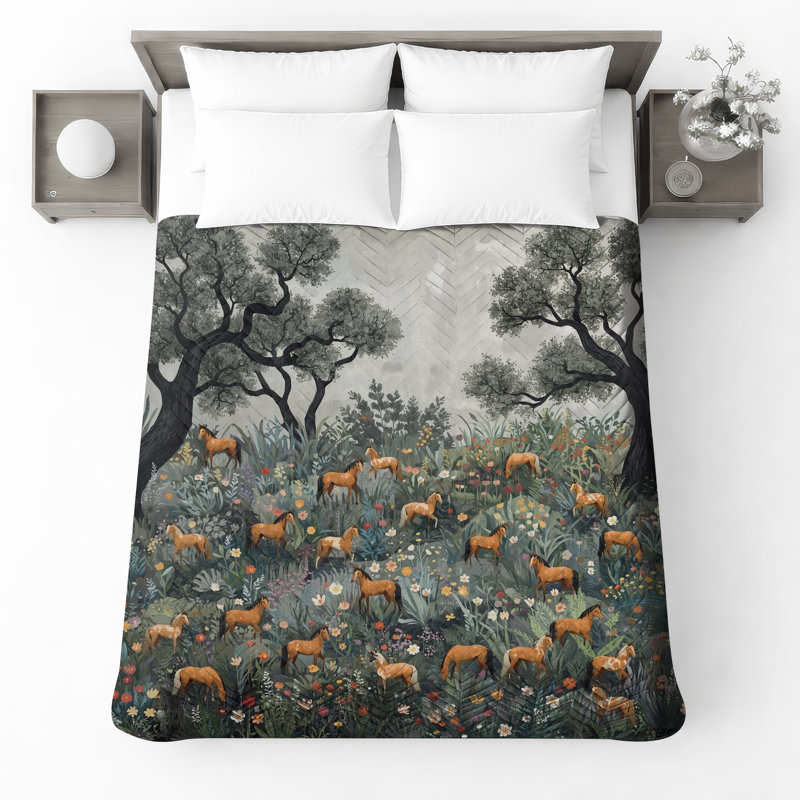 Couvre-lit matelassé Horses In Floral Meadow, King