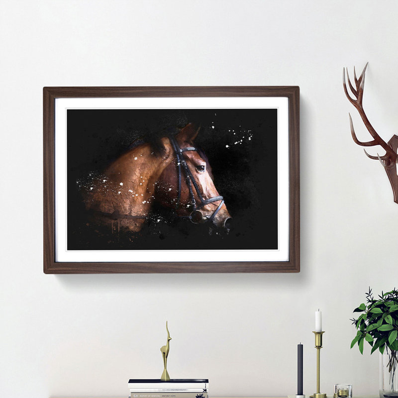 Horse Portrait - Picture Frame Graphic Art Print, 24cm H x 33cm W x 2cm D, Walnut Framed