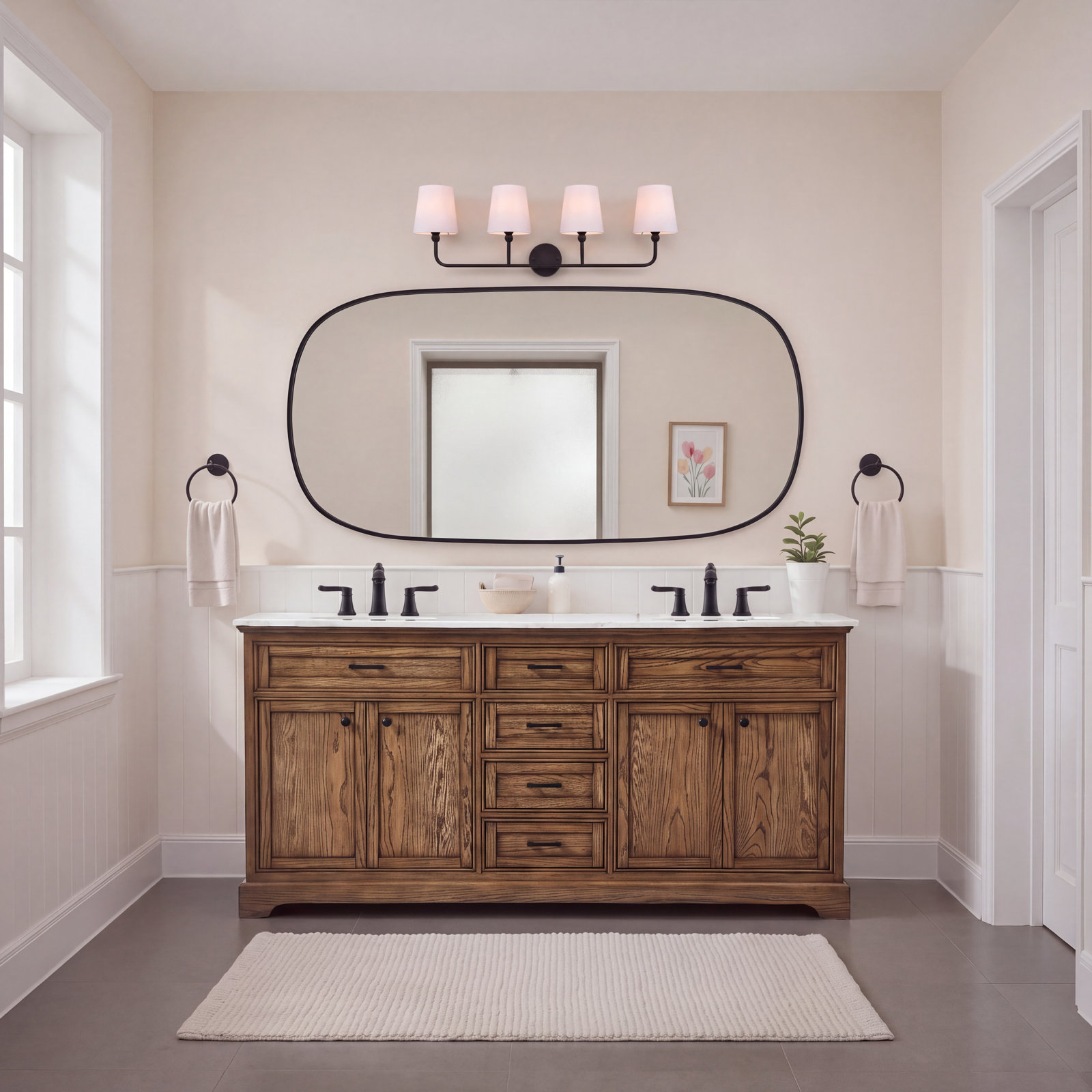Hermes 72'' Double Bathroom Vanity, Carrara White, Driftwood