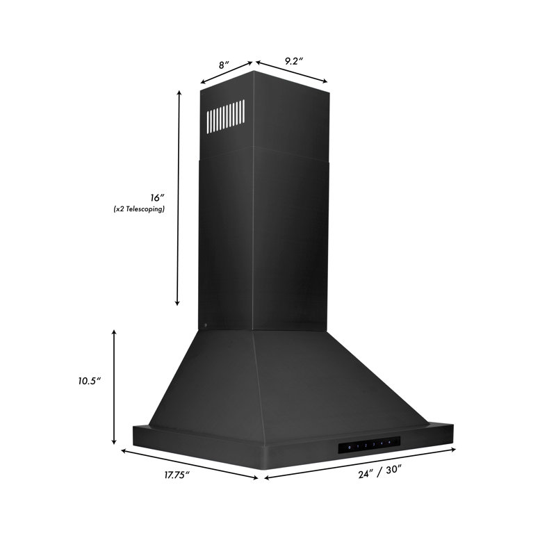 24" 400 CFM Convertible Wall Mount Range Hood, Black Stainless Steel
