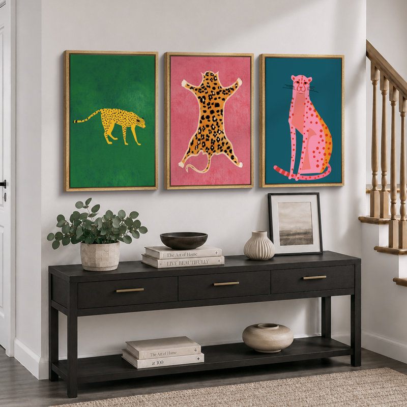 «Preppy Bright», «Pop Vibrant Bold Green Pink Blue Art, Chic Leopard Tiger», images murales colorées, 3 pièces encadrées, impression numérique sur toile, impression numérique sur toile giclée