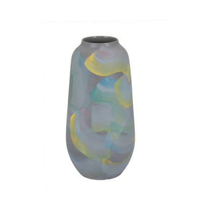 Riya Decorative Vase, Abstract Watercolor Art, Blue Ceramic 14 Inch