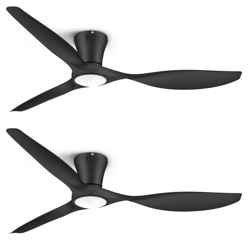 2pcs 52 Inch Flush Mount Ceiling Fan With Quiet Reversible Dc Motor Black, Black, 52" Wide