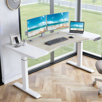 Bureau d'ordinateur debout à hauteur réglable de 63 po x 30 po à deux moteurs et à hauteur réglable (sans tabourets)