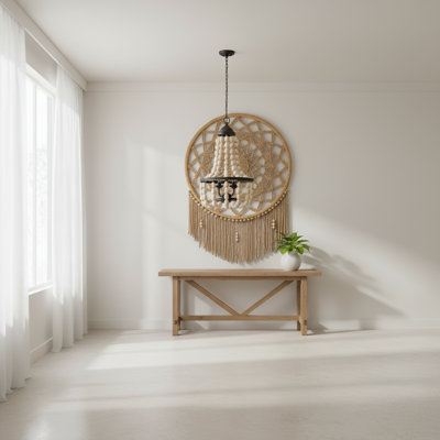 Grand lustre perlé de 18,9 x 33,1 po à 4 lumières, luminaire suspendu vintage pour la cuisine, la salle à manger et le vestibule