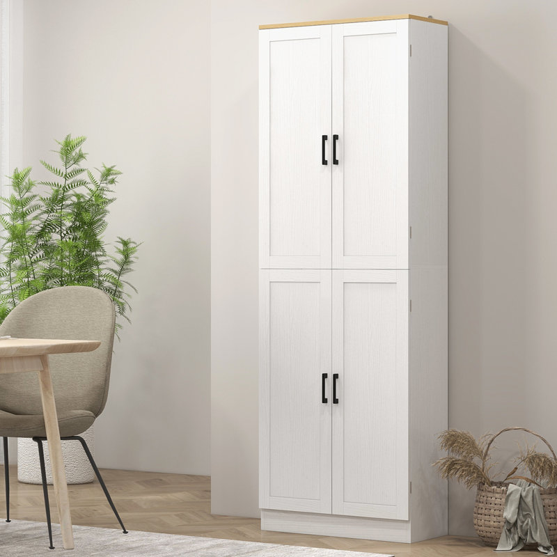 Unité de rangement de cuisine, autoportante 67 po avec 4 portes et tablettes réglables, blanc pour garde-manger pratique, plus d'espace