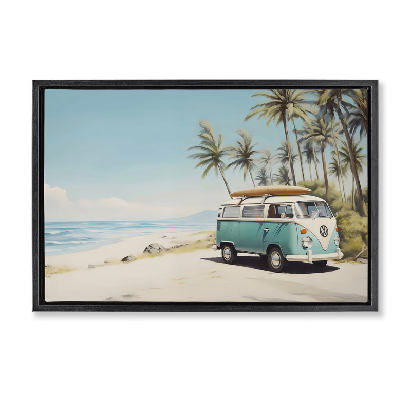 «Summer Bus on Shoreline», art mural sur toile flottante, design par Arlington Prints, H 17 po x l 25 po