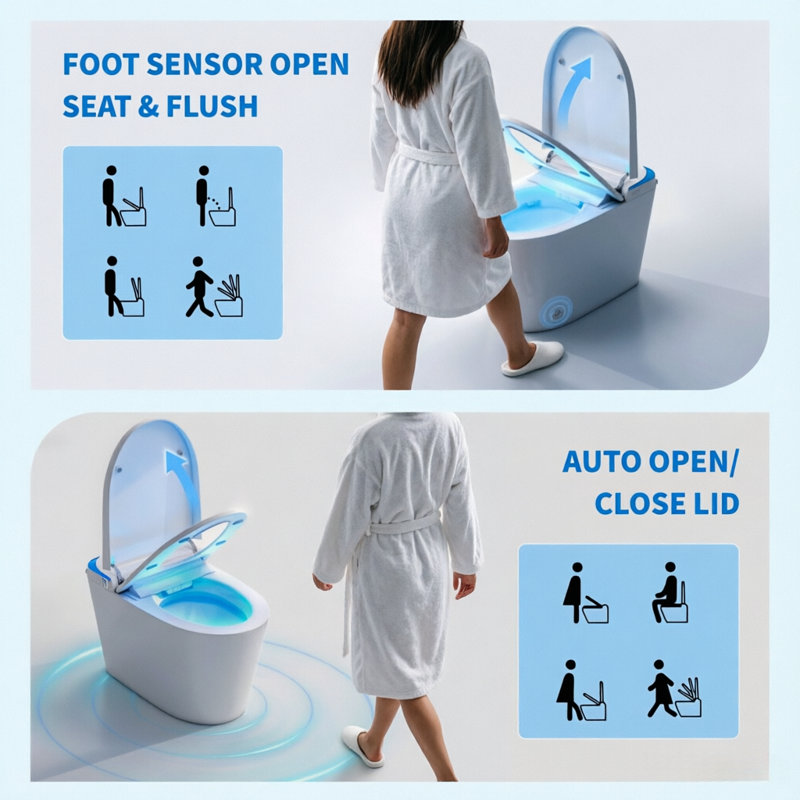 Smart Toilet With Auto Open/Close, Heated Seat, Foam Shield, Automatic Flush, Radar & Foot Sensor, LED Display, Night Light & Wireless Remote