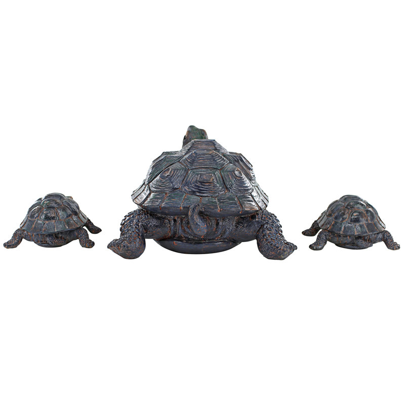 Realistic Resin Turtle Family Garden Statues in Dark Brown