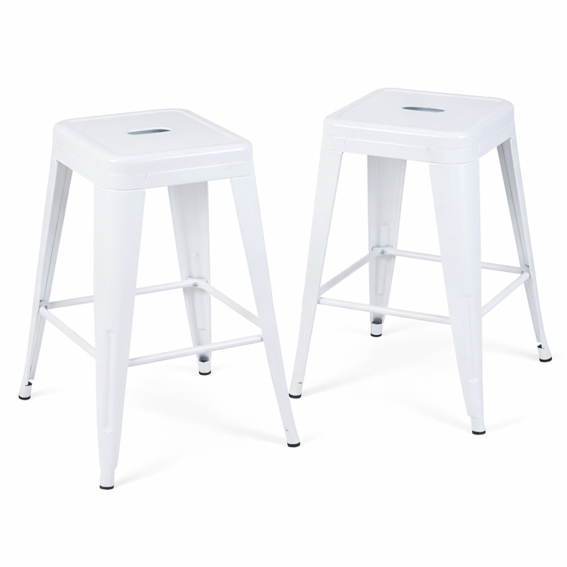 Tabouret à hauteur de comptoir 24 po, ensemble de 2 tabourets de bar en métal sans dossier, non empilable, amovible et facile à assembler, permettant d'économiser de l'espace pour un îlot de cuisine / bar / café / salle à manger (blanc)