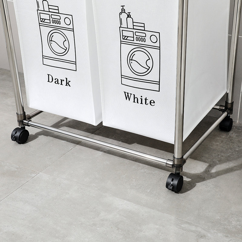 Laundry Sorter 2 Tier With 4 Removable Bags, Four Wheels, Easy Installation, Waterproof And Robust Stain-
