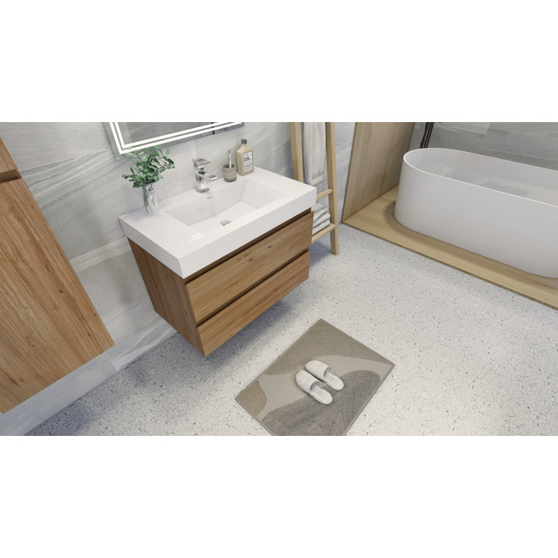 Ensemble de meuble-lavabo simple mural 36 po Mitul, Chêne naturel
