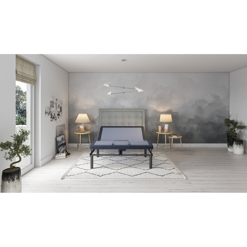 Base de lit Os3 réglable: changements de tête et de pied, massage à 3 niveaux d'intensité, hauteur de produit de 15,32 po Base réglable: position télé, 2 positions programmables, hauteur de l'ensemble 6,9, bleu