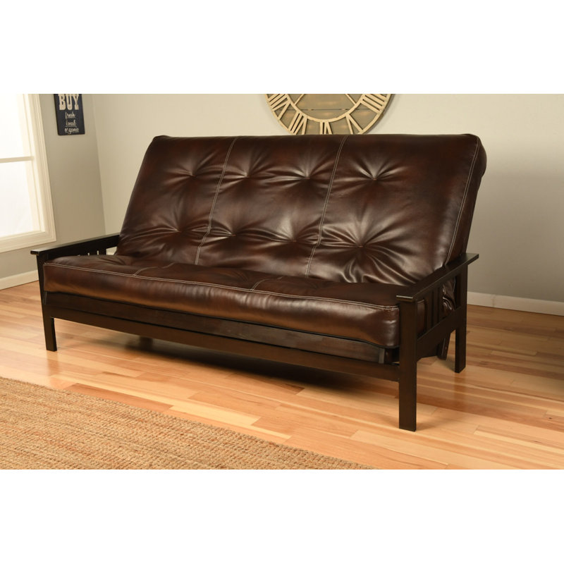 Stratford 86" Queen Futon and Mattress, Oregon Trail Java Faux Leather, Espresso