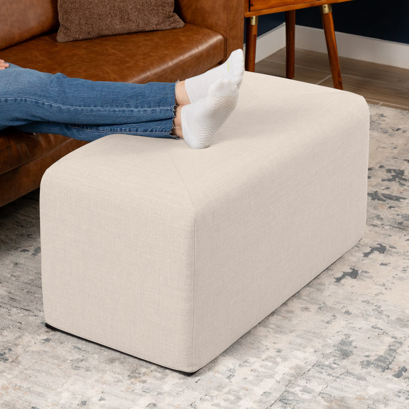 Nashla Monroe Square Foam Ottoman with Stain Resistant Performance Fabric, 18" H x 18" W x 36" D, Mist Light Gray