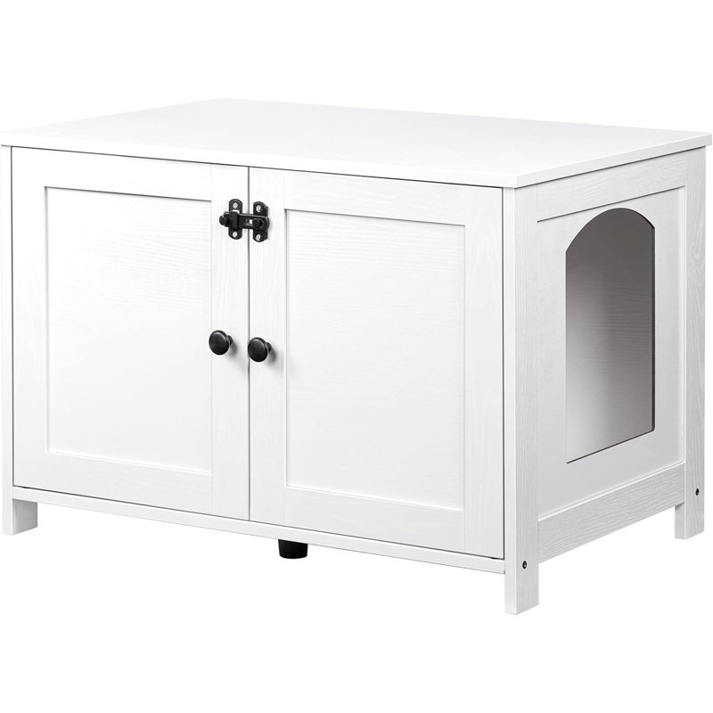Litter Box Enclosure, Cat Litter Box Furniture with Removable Divider, Large Hidden Litter Box Furniture, Wooden Cat House, End Side Table, 31" L x 17.5" W x 19.7" H, White
