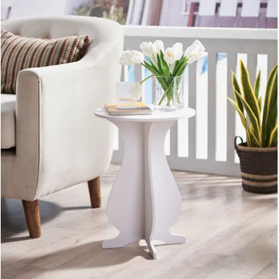 Kaimerry Round Pedestal Wood End Table with Classic White Finish – Versatile Compact Side Table or Plant Stand for Living Room, Bedroom, or Hallway Décor