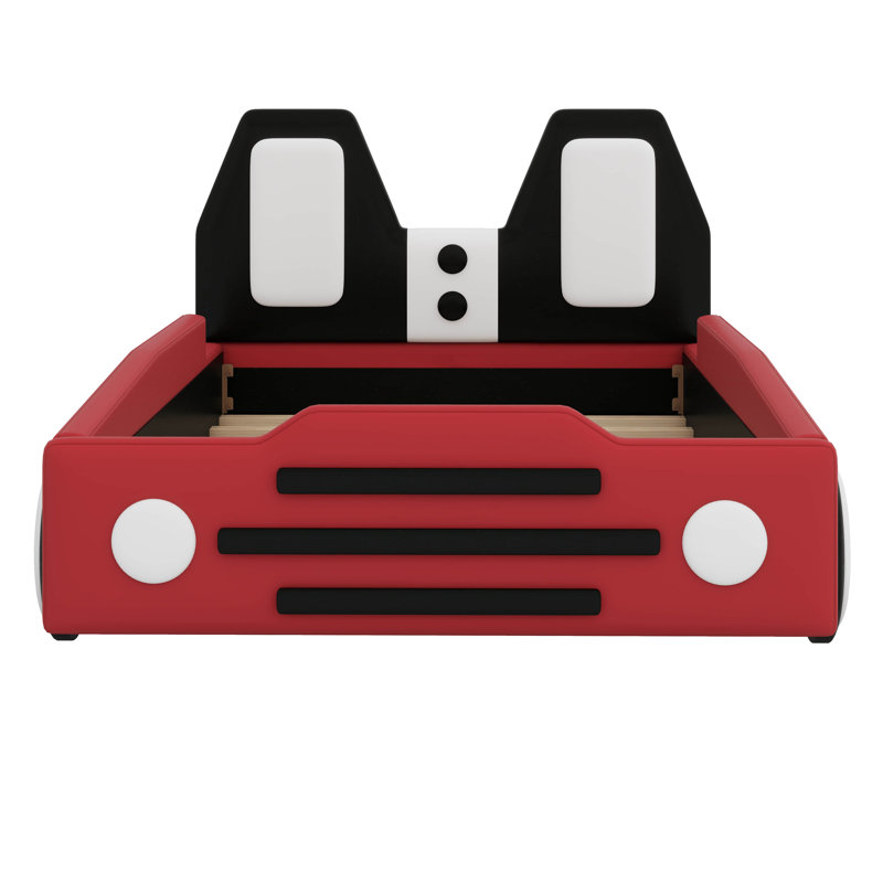 Lit plateforme simple en forme de voiture de course - avec roues attachées, Rouge
