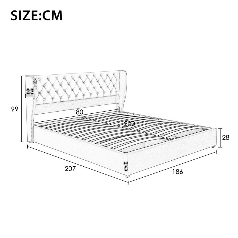 Demoss Upholstered Ottoman Storage Bed, Beige, Super King (6')