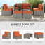Nija 8 Pieces Rattan Garden Furniture Set, 4 Chairs, Cushions, Orange