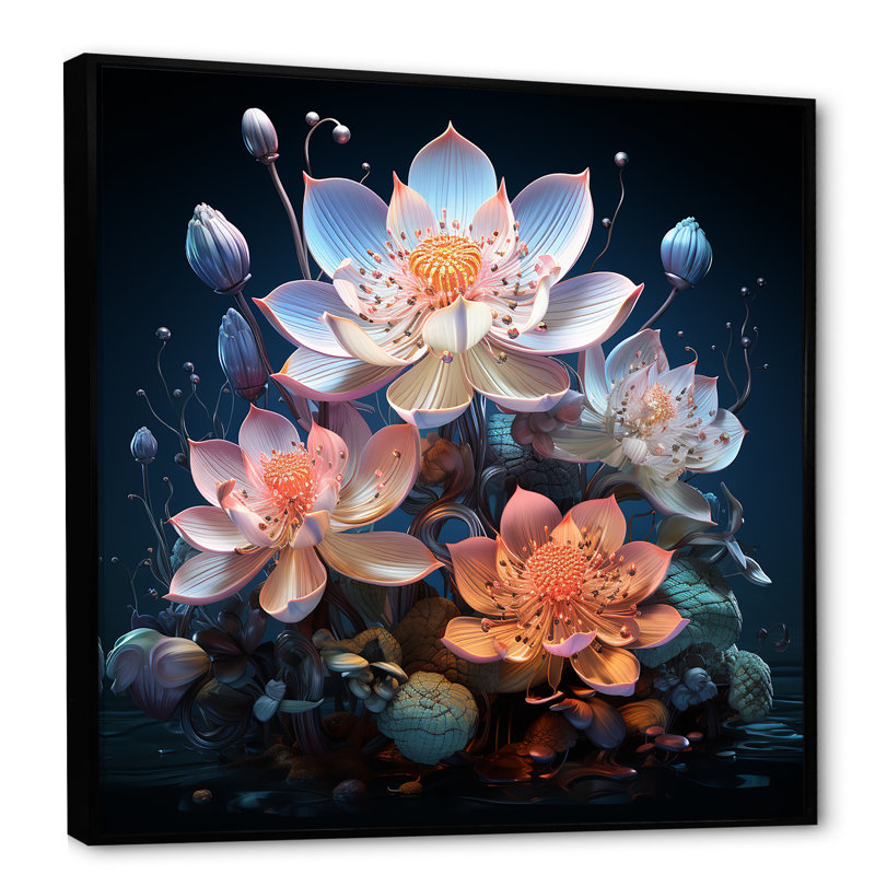 Pétales du lotus sacré I - impression, H 24 po x l 24 po x P 1 po, Cadre flottant noir