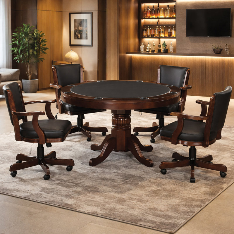 48'' Poker Table with Game Chair Set and Flip Table By RAM Game Room, Cappuccino