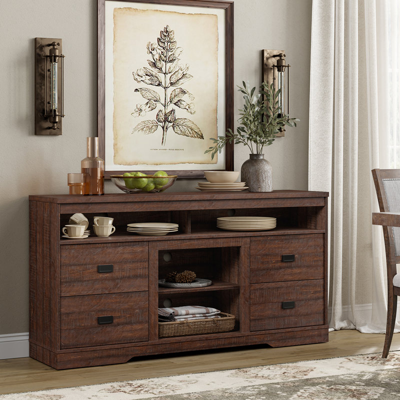 Buffet en bois rustique à 4 tiroirs Glenford, Brun